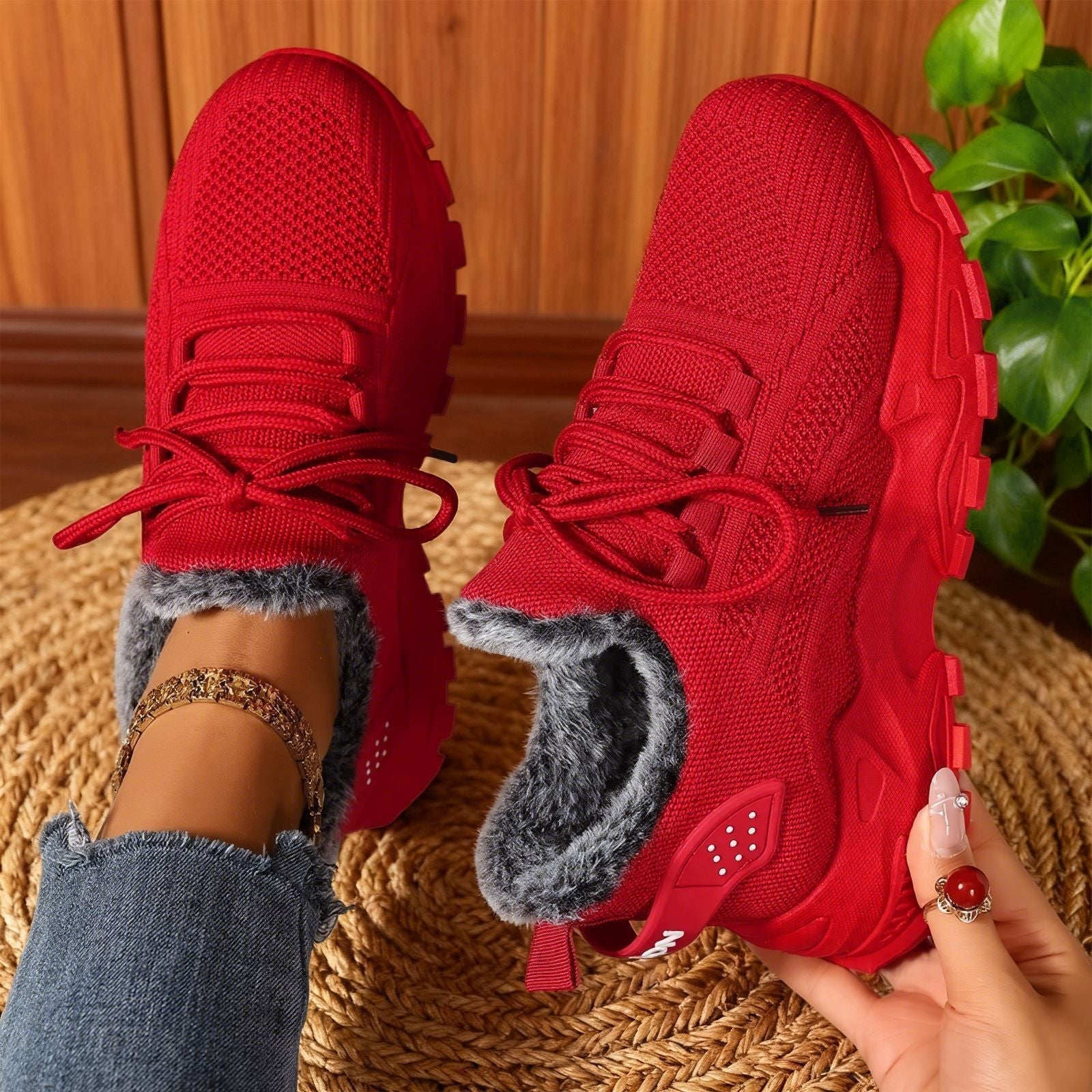 Henrietta – Casual Fleece Lace-Up Lightweight Sneakers