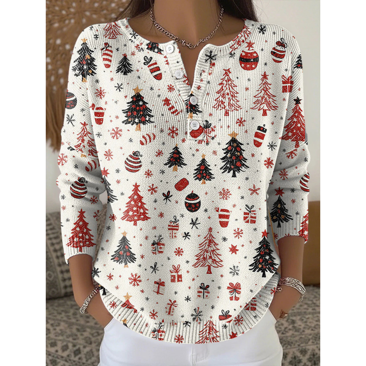 Dorothea – Festive Buttoned Christmas Sweater