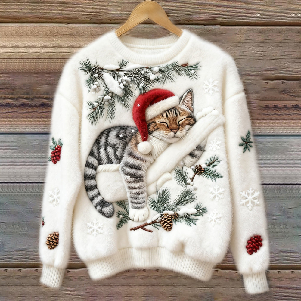 Niamh – Soft Festive Sweater with Cat Detail
