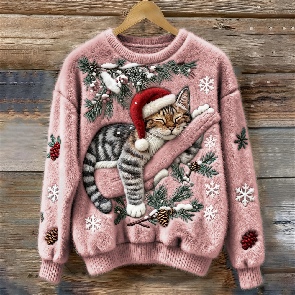 Niamh – Soft Festive Sweater with Cat Detail