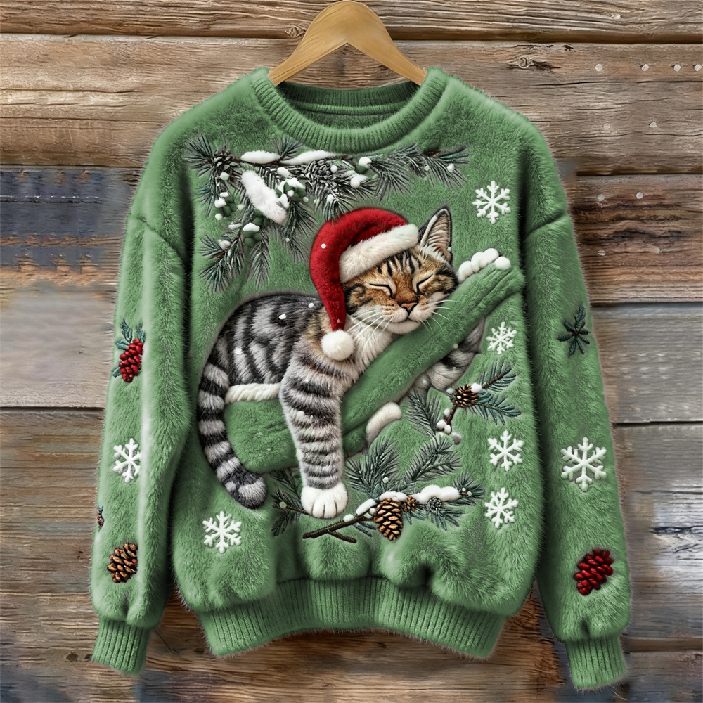 Niamh – Soft Festive Sweater with Cat Detail