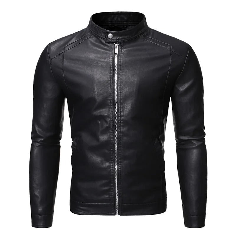 Louie - Standing Collar Leather Jacket