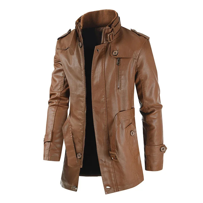 Nico - Elegant Long Leather Biker Jacket