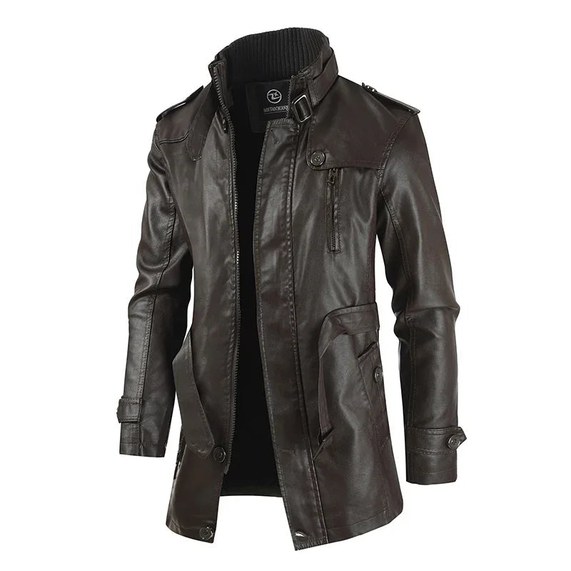 Nico - Elegant Long Leather Biker Jacket